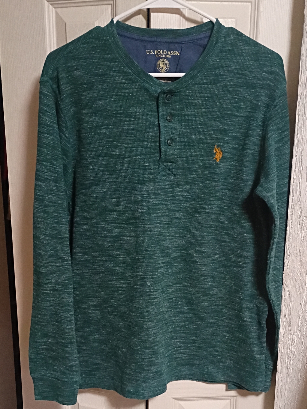 U.S. Polo Assn. Teal Heather Long-Sleeve Henley with Gold Logo